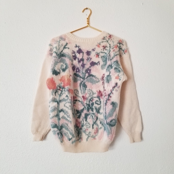 Michelle Stuart Vintage 90s Cottagecore Mohair Wool Knit Pullover Sweater M - Picture 6 of 9